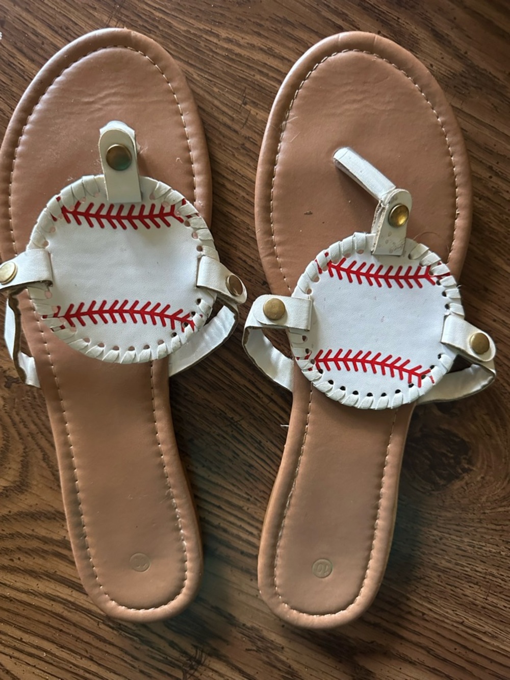 Girls' White Baseball-Accent Tan Sandals